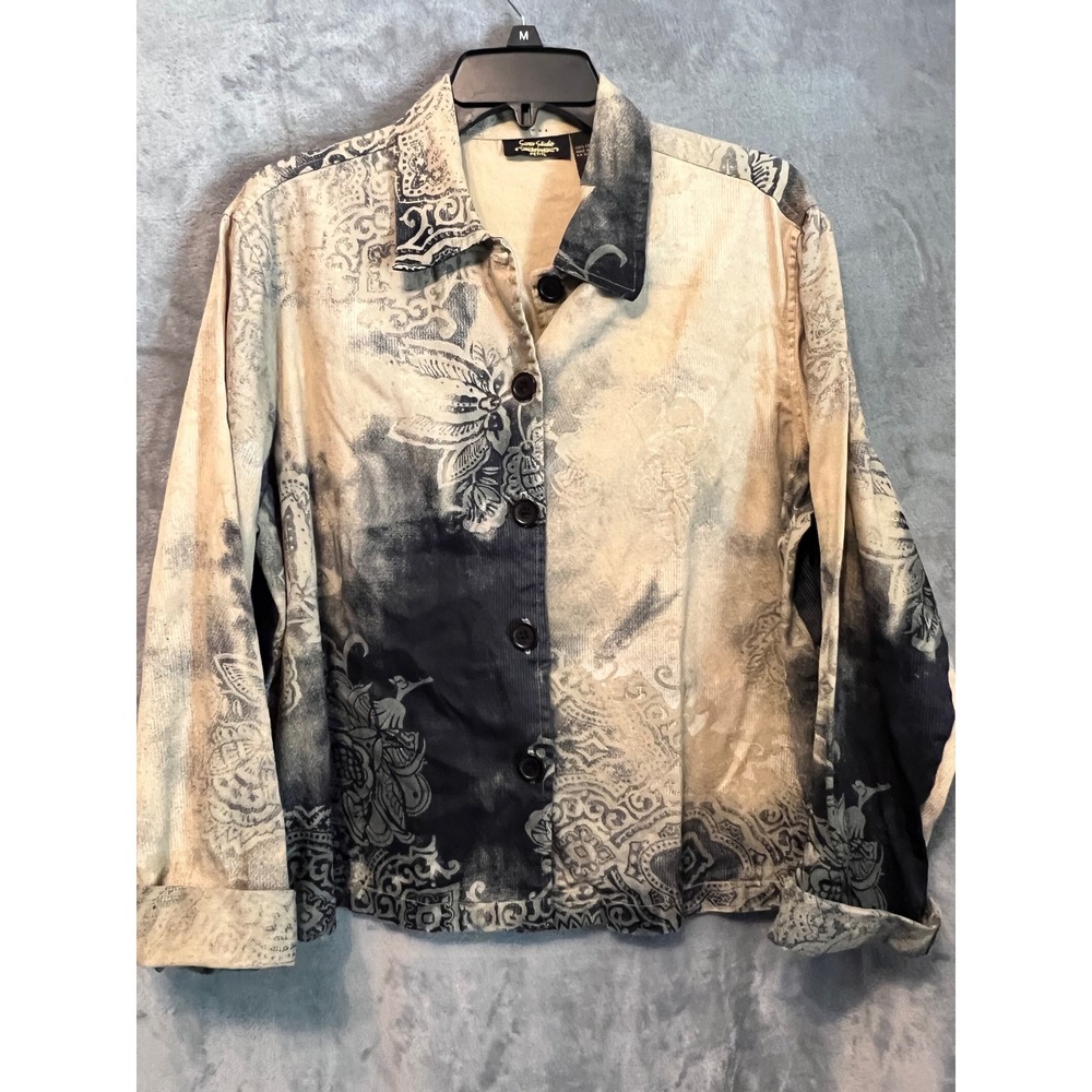 Sano Studio Petite PXL Cotton Abstract Paisley Button Front Jacket Artsy Boho